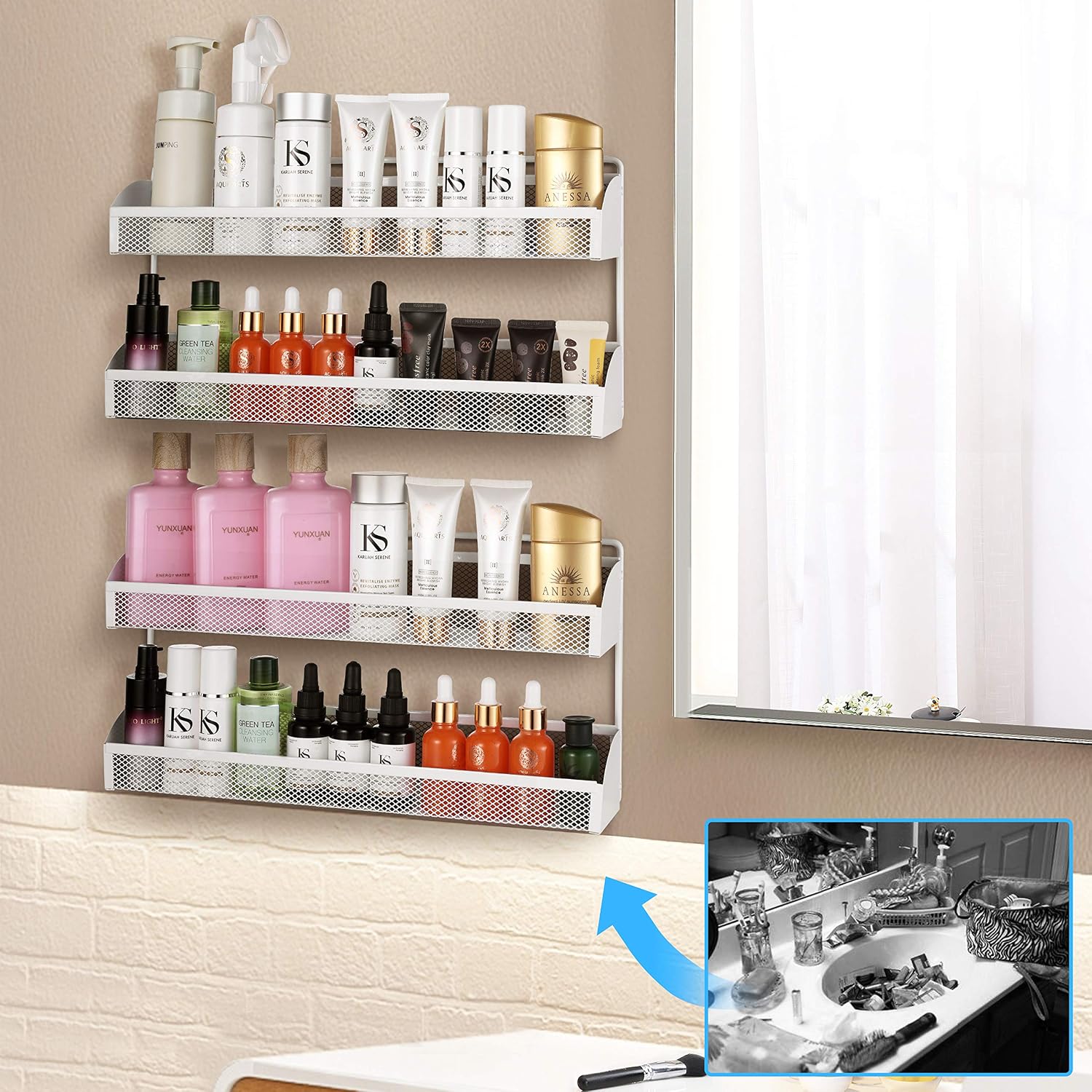Simple Trending 2 Pack 2 Tier Spice Rack Organizer, Wall Mounted Spice Shelf Storage Holder for Kitchen Cabinet Pantry Door, White