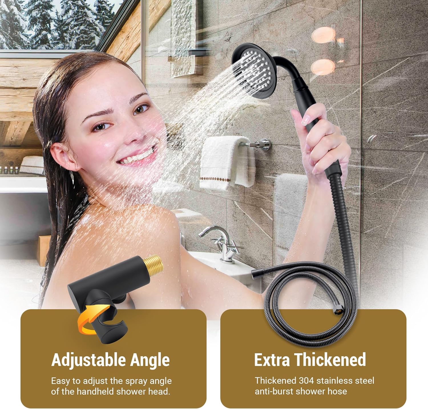 DASAN Matte Black Rain Shower System Antique Shower Faucet Complete Sets, Matte Black Shower Fixtures Combo with Pressure Balance Valve, Trim Kit, 9’’ Rainfall Overhead Shower & Handheld, AT209W-MB