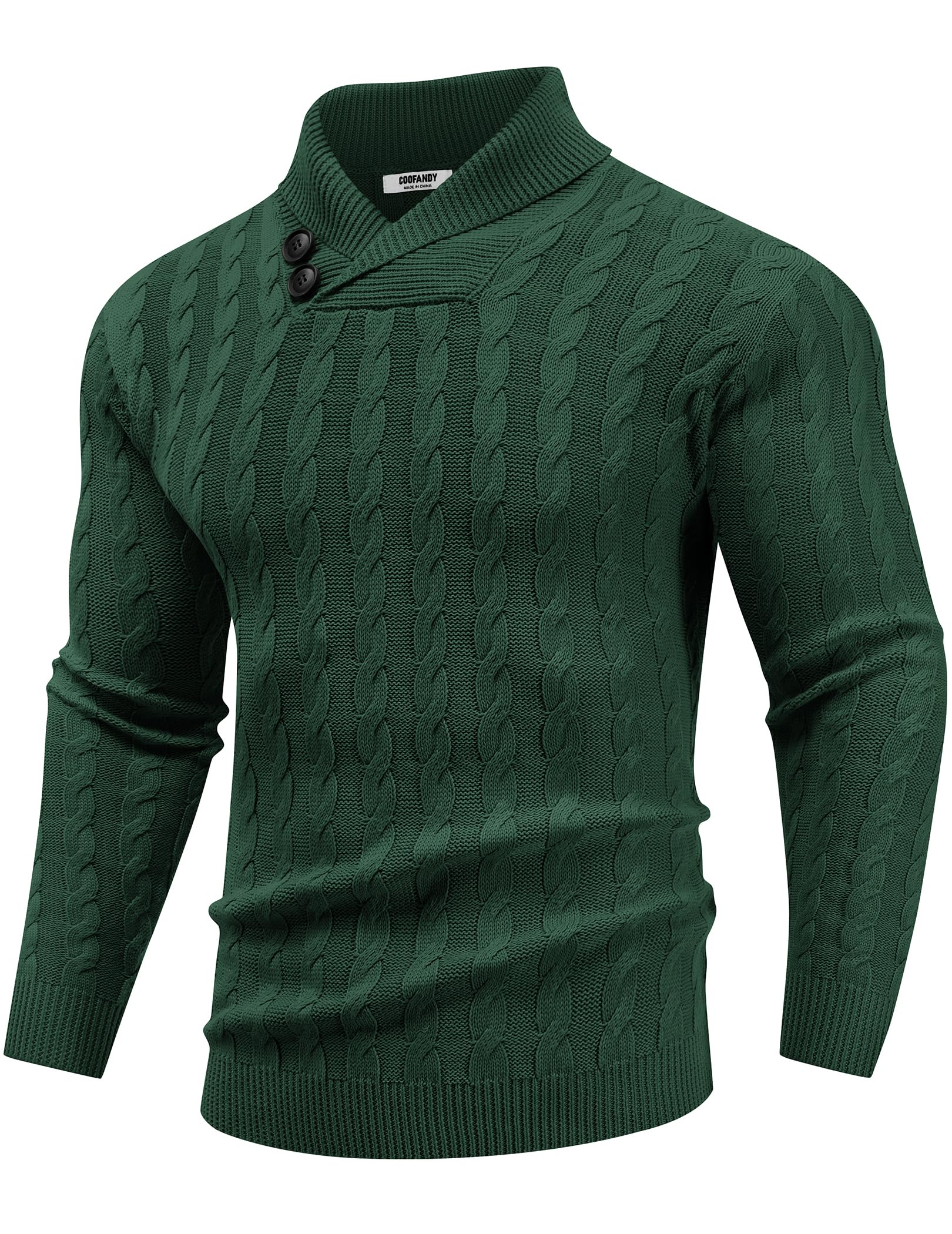 Pull col châle en tricot torsadé COOFANDY vert de qualité supérieure - 8