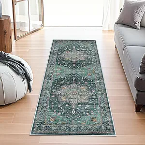 Living Room 2x5 Runner Rugs - Boho Rugs for Living Room Stain Resistant Carpet Vintage Tribal Rugs for Bedroom Kitchen Bathroom with Non Slip Backing Home Decor Floor Decoration Mat 2x5 Teal