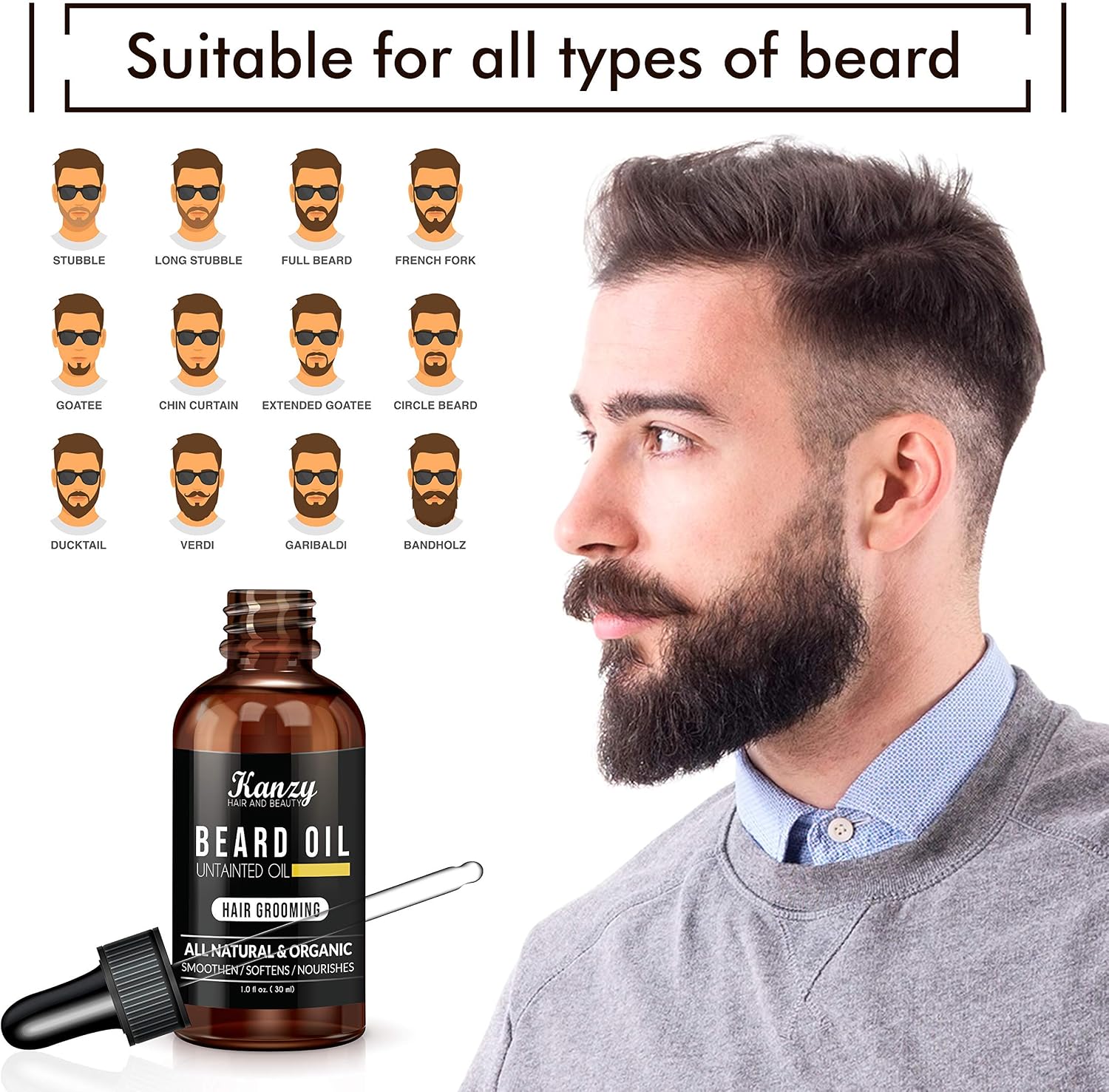 Kanzy Beard Oil Grooming Kit for Men 30ml, Moustache Hair Growth Oil - Image 5