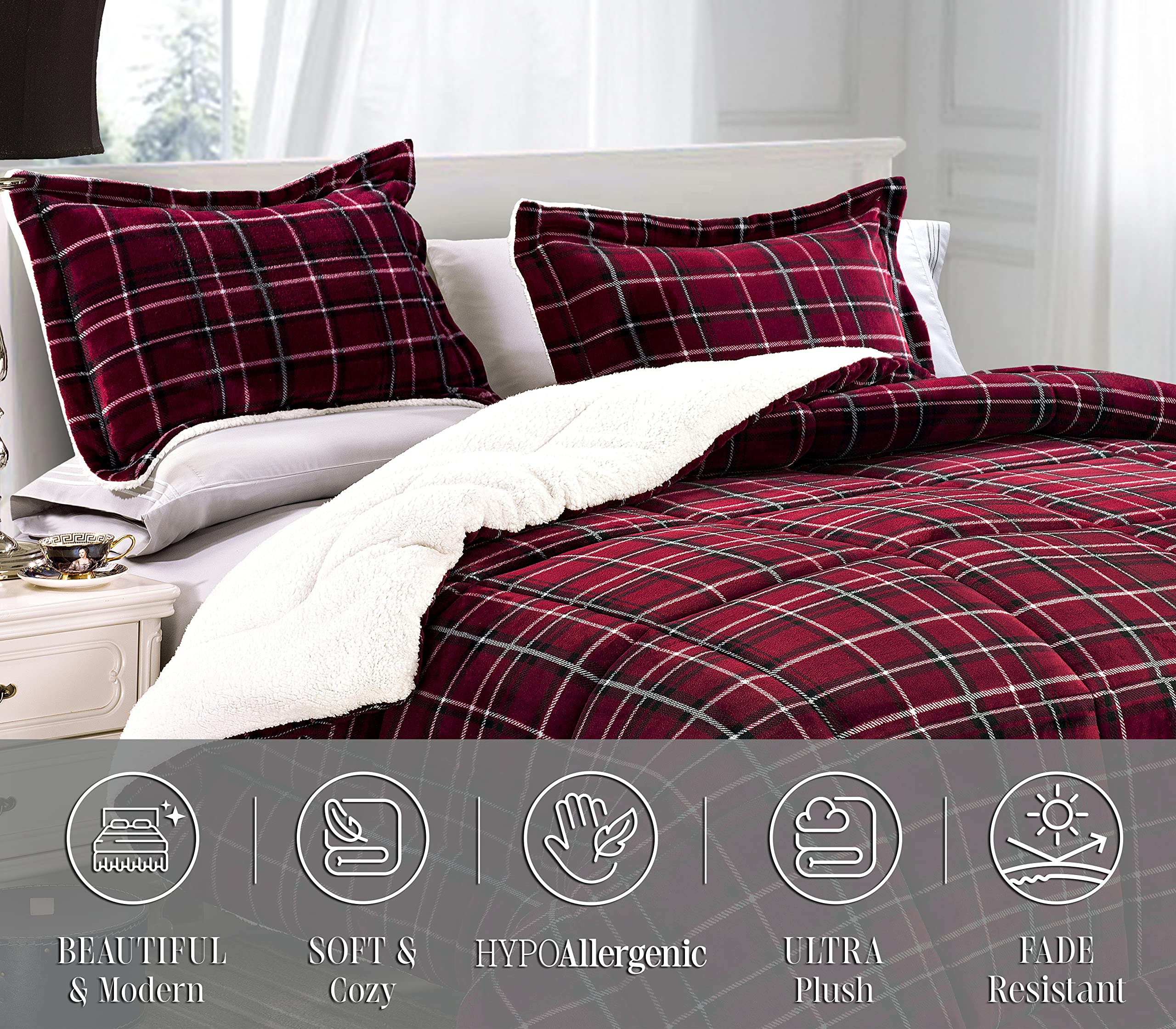 Elegant Comfort Lilith Plaid – Set Di Biancheria Da Letto Queen In Sherpa Reversibile – Piumone 228x228 Cm + 2 Federe 50x66 Cm – Nero Carbone - 3