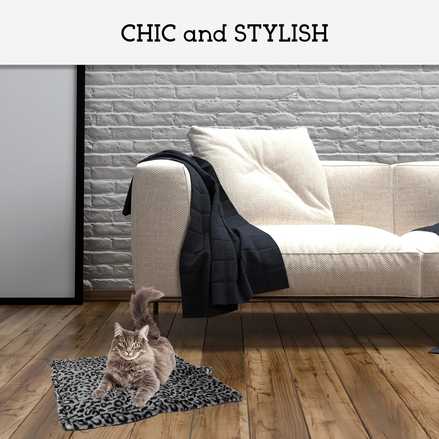 Downtown Pet Supply Thermal Cat Bed - Insulated Cat Mat with Aluminum Film & Sherpa Backing - Washer Safe Faux Fur Cover - Self-Warming Nap - Regular - Animal Print Grey - 23 x 19in : Self Warming Pet Bed : Pet Supplies