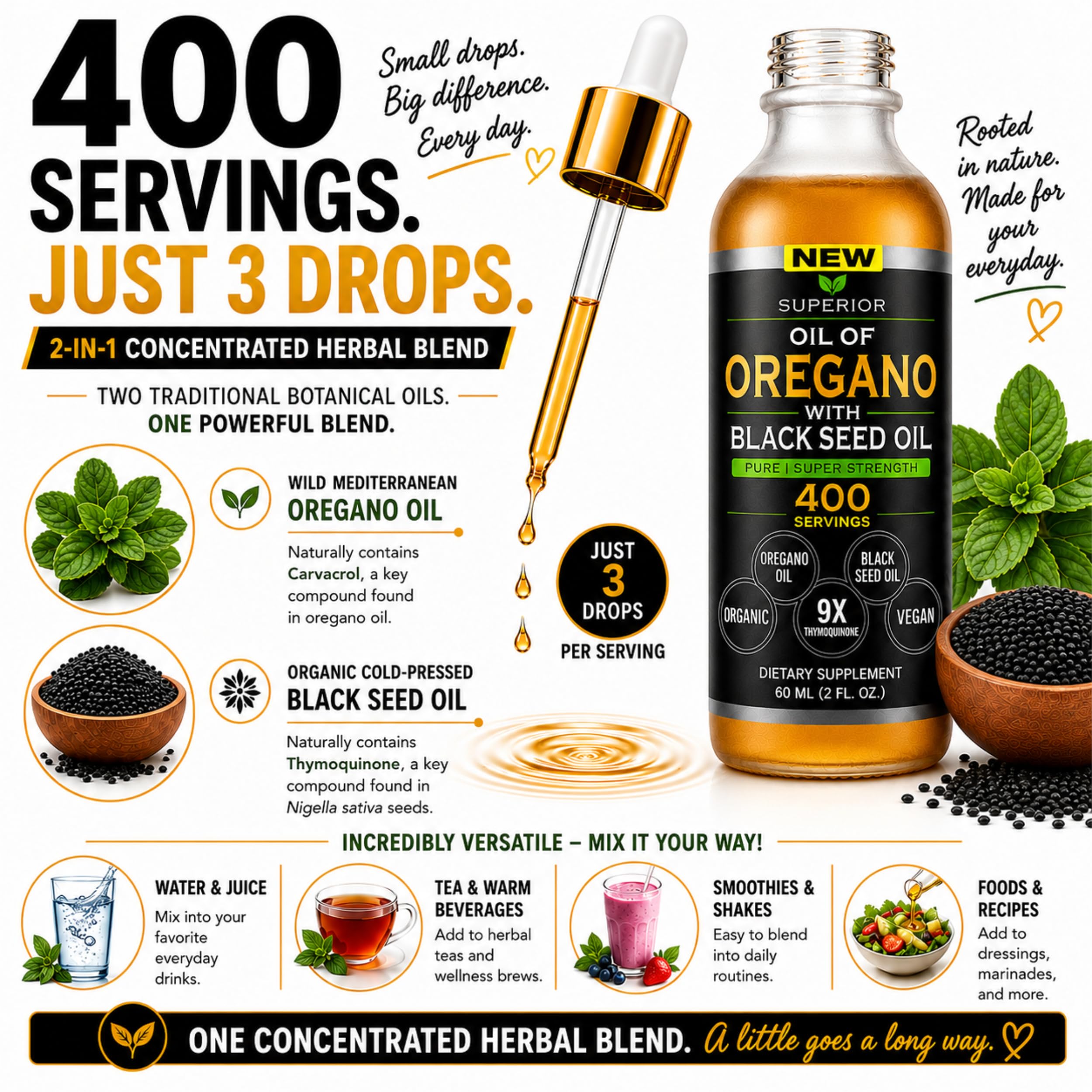 Oil of Oregano With Black Seed Oil Drops - 400 Servings — Amazon image 4