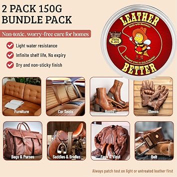 Leather Better All Natural Leather Furniture Cleaner and Conditioner, 10.04 oz - Beeswax, Tallow & Jojoba Oil/Conditions, Softens & Restores Leather Sofas, Boots, Car Seats, Saddles & Bags | Deeply conditions for 3+ months, Eco-Friendly Recyclable Tin, Ultra-Concentrated No-Waste Formula