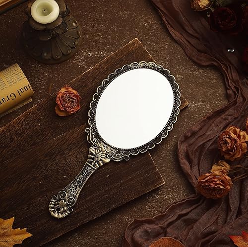Miniatura 10 de 20 espejos de mano vintage portátiles, espejo de mano vintage en relieve, espejo retro de mano con asa, espejo de maquillaje compacto para mujeres y