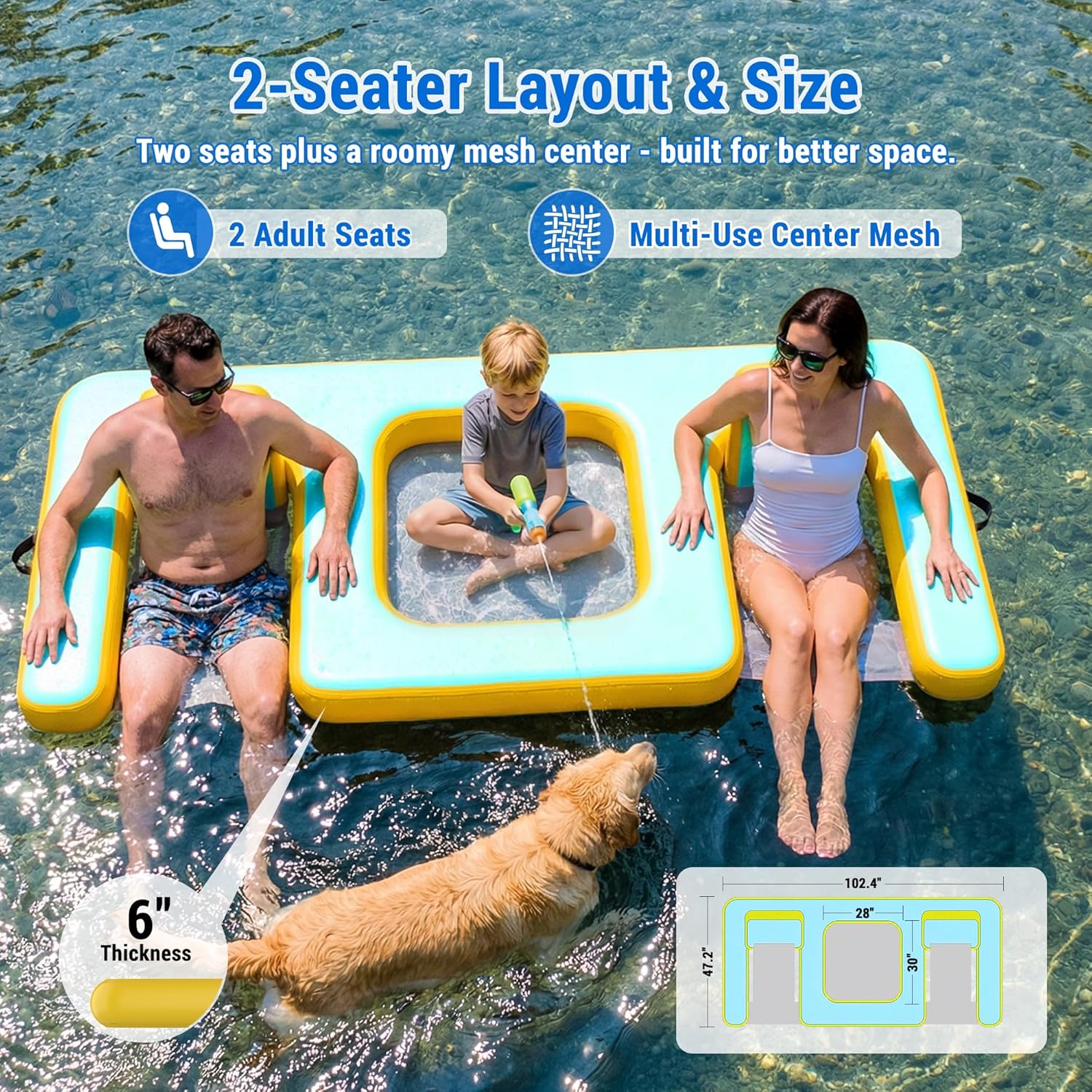Innovative Inflatable Dog Pool Float with Seat – Durable PVC Water Raft for Adults & Dogs – Enjoy Water Fun Together – 242 lbs Capacity – Portable Floating Lounge