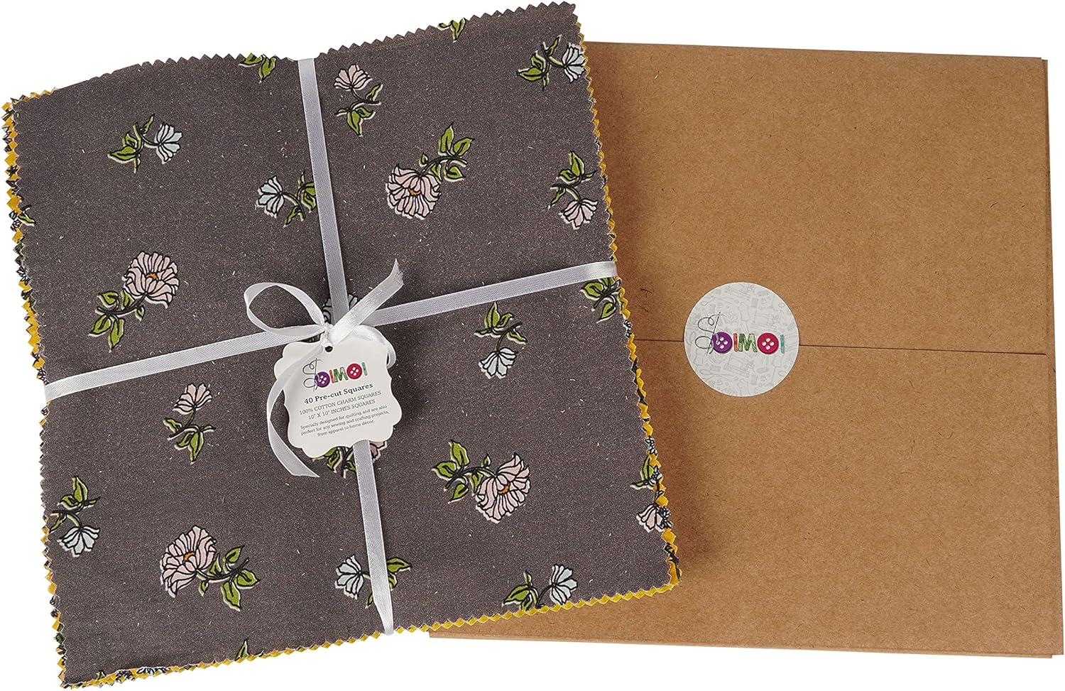 Soimoi Precut 10-inch Asian Floral Prints Cotton Fabric Bundle Quilting Squares Charm Pack DIY Patchwork Sewing Craft- Gray & Yellow