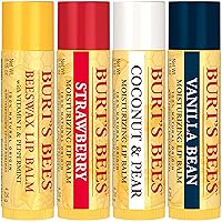 Vista 7 de Burt's Bees Bálsamo labial, cera de abejas, fresa, coco y pera, y paquete de vainilla, con cera de abeja de origen responsable, sin tinte