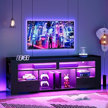 IRONCK 71" TV Stand for 75 Inch TV, Carbon Fiber Entertainment Center