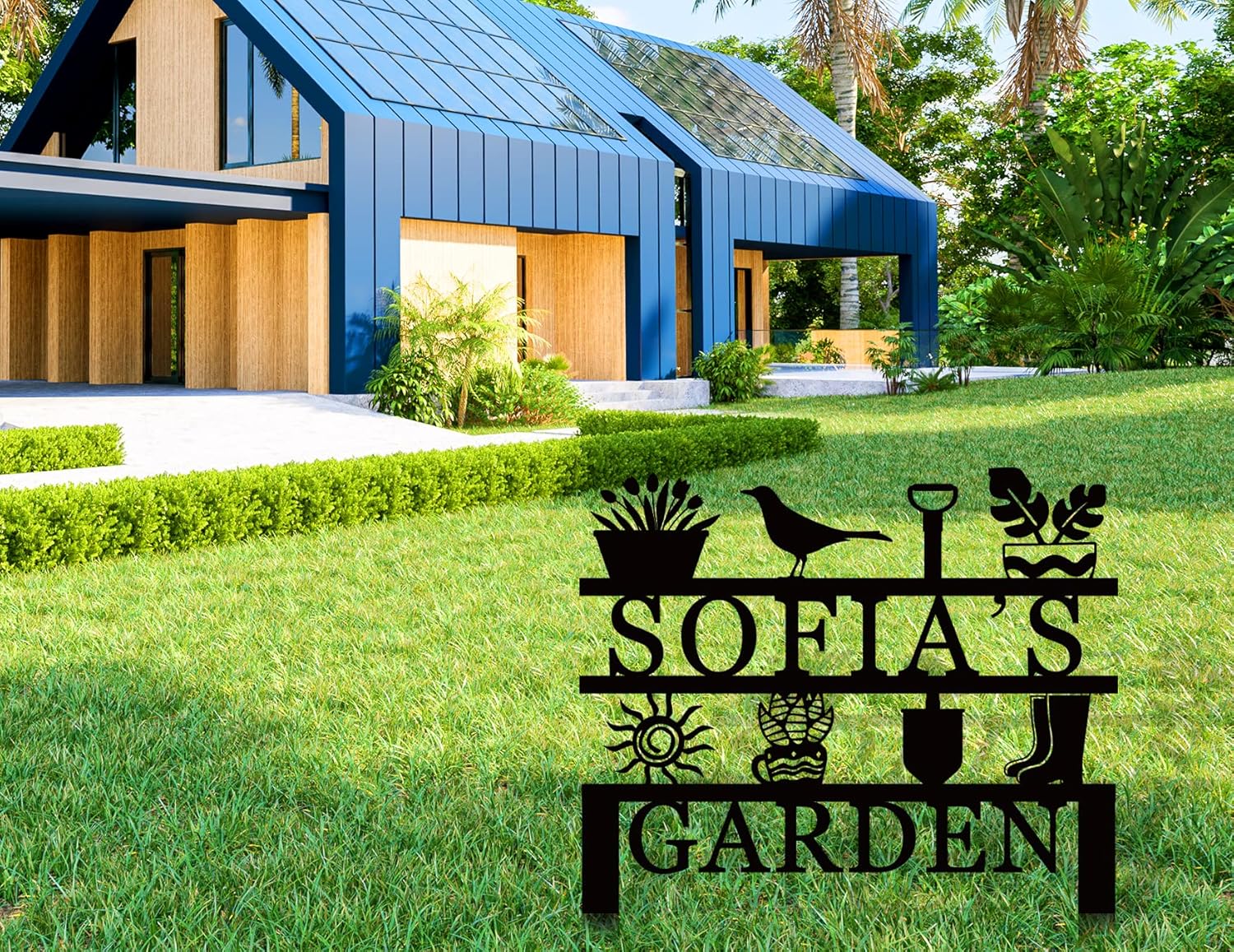 Customized Metal Garden Sign - Personalized Outdoor Address Plaque & Lawn Decoration Stake with Flower Design, Durable Weather-Resistant Garden Décor for Home, Yard, or Gift