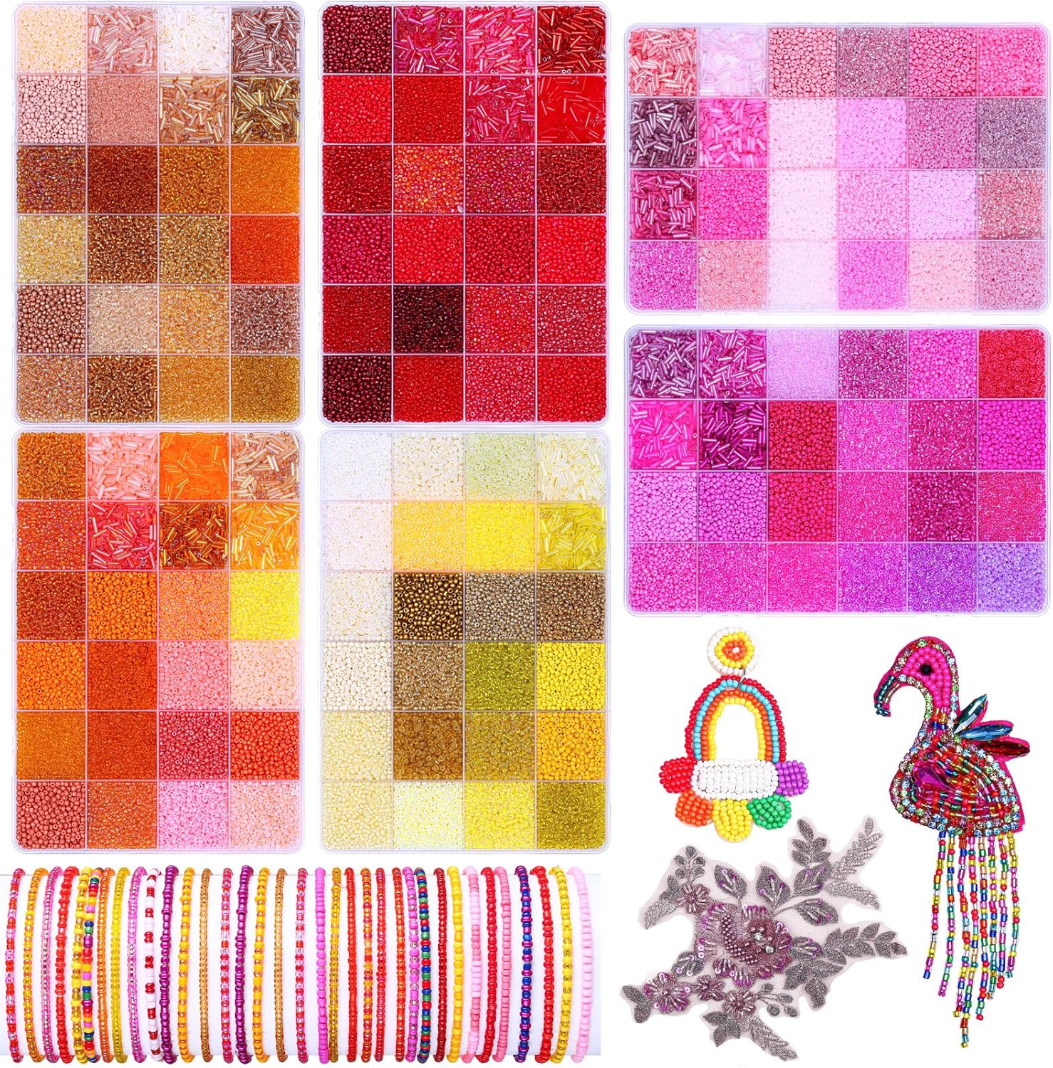 50850pcs 144 Colors 2mm Seed Beads Kit for Jewelry Making,6 Boxes Mini Glass Embroidery Beads with 7x2mm Tube Bugle Bead for DIY Bracelets, Necklaces, and Crafts