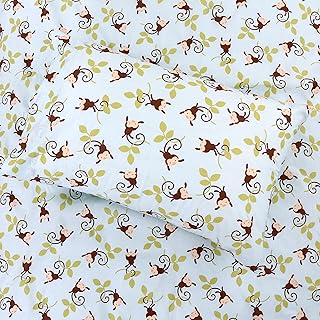 Cozy Line Home Fashions Jungle Monkey Tails Swing 3 Piece Blue Cotton Toddler Sheet Set