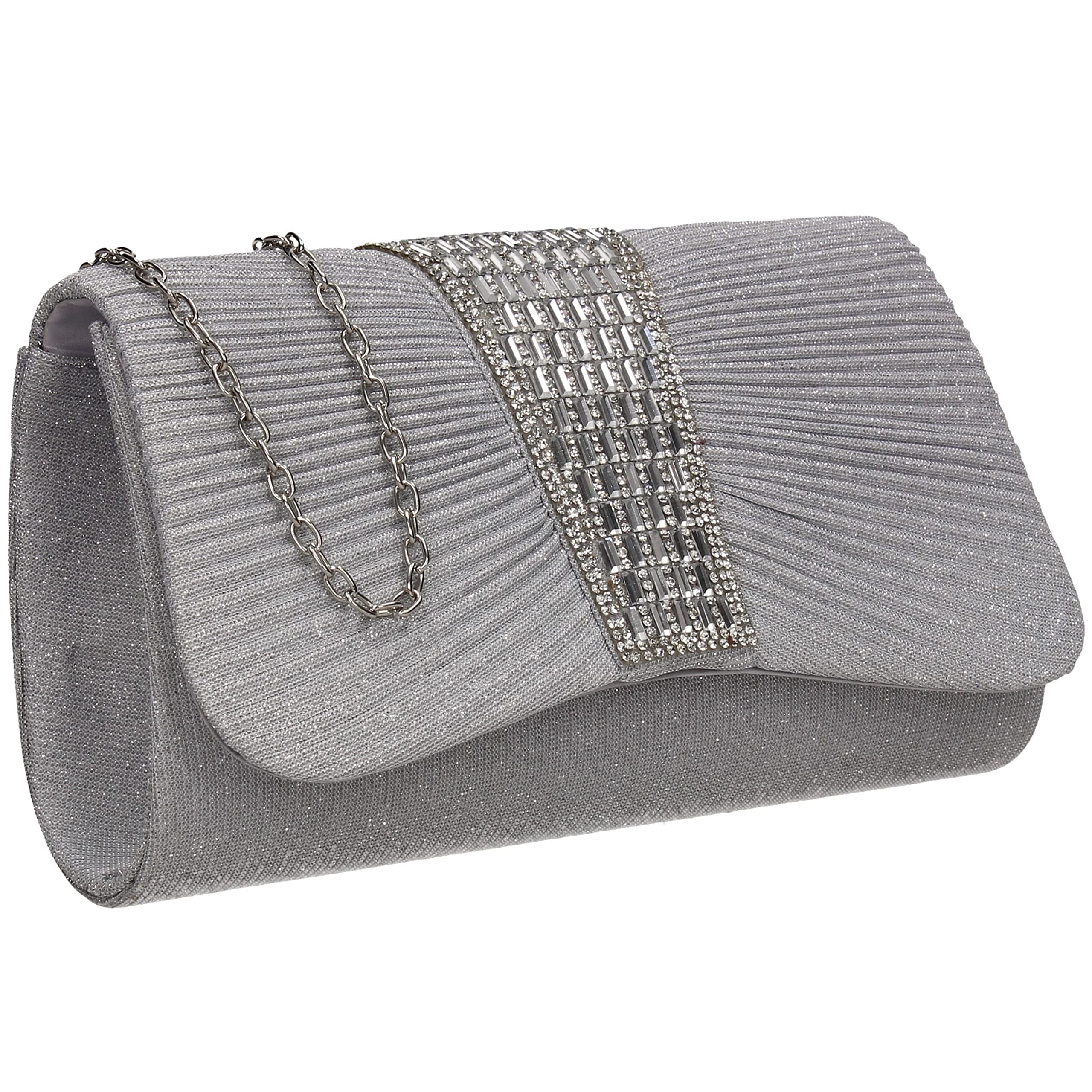 SwankySwans Julie Womens Shiny Diamante Party Prom Wedding Evening Clutch Bag Purse (Silver)