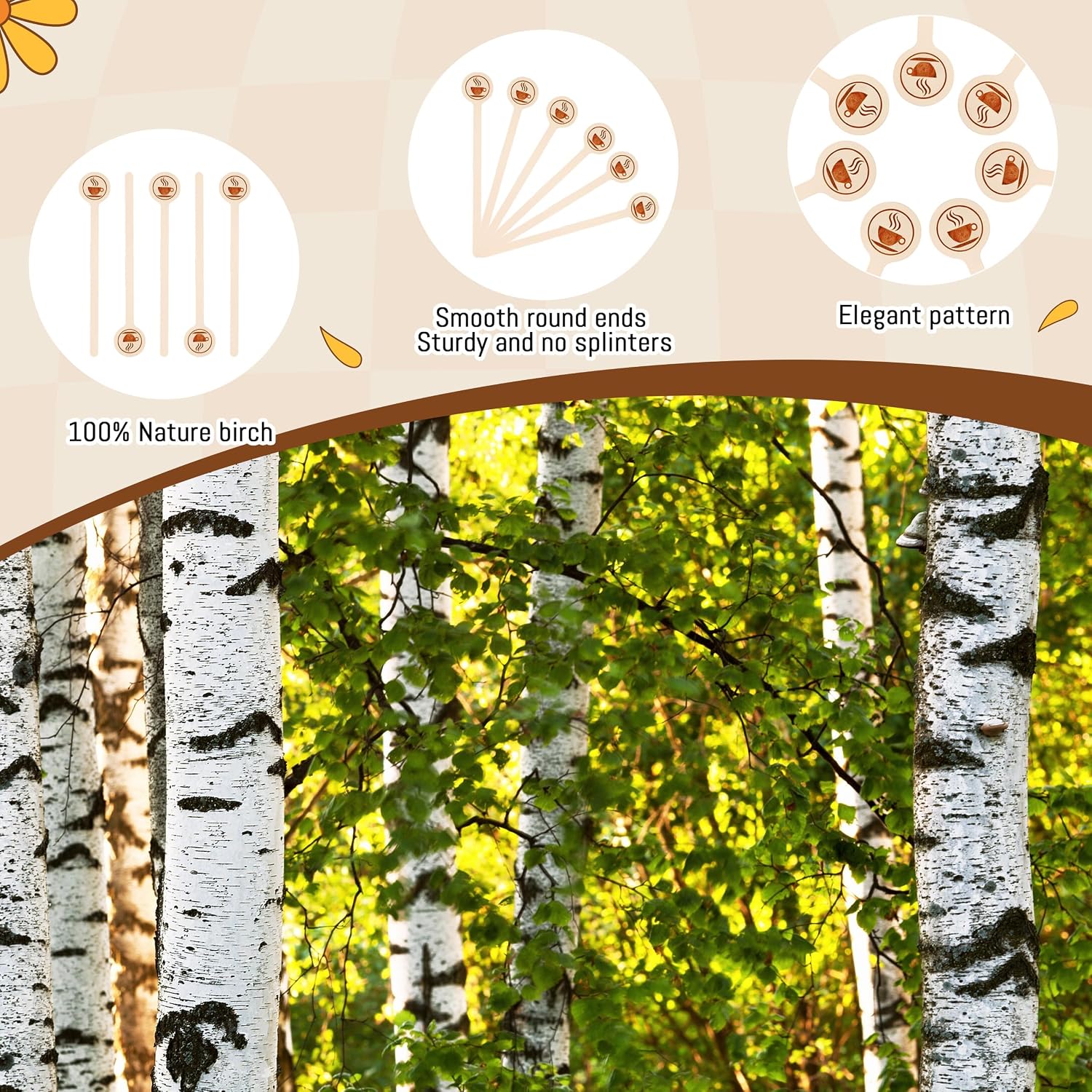 Wooden Coffee Stirrers 400-Pack Coffee Stir Sticks 5.9 Inch Natural Birch Stir Sticks with Round Ends, Disposable Stirring Sticks for Coffee, Cocktails, Milk & Hot Drinks