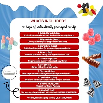 Swedish Candy From Sweden - Variety Pack With Sweets - 10 Bags of Original Godis - Sour Fruity Licorice Bubs Ahlgrens bilar Included