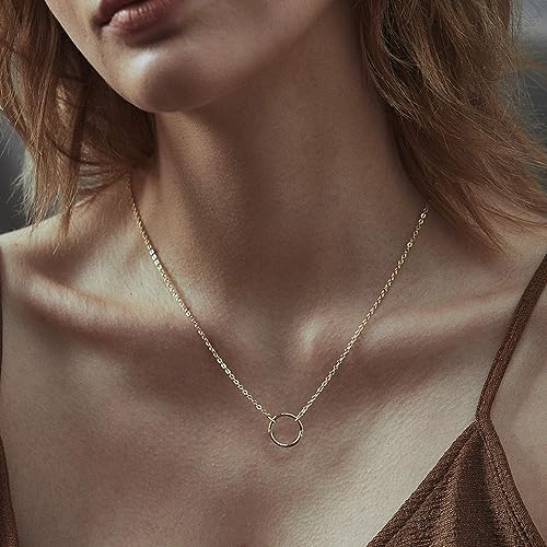 Miniatura 4 de LOYATA Collar con colgante de luna, chapado en oro de 14 quilates, con diseño de media luna, luna llena y círculo abierto para mujer