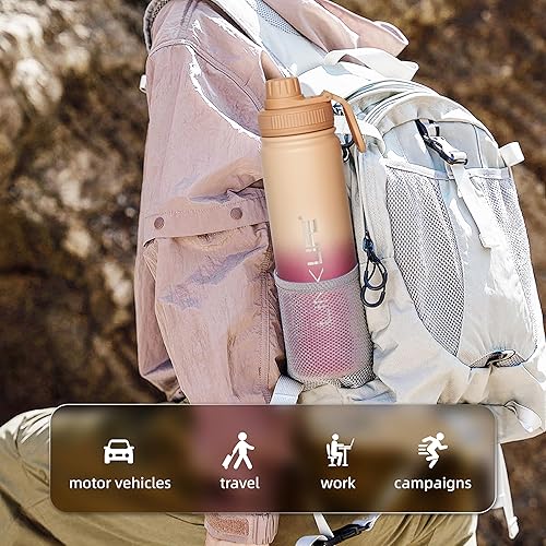 Miniatura 6 de Botella de agua aislada, termo de doble pared de 12 onzas, acero inoxidable de 23.7 fl oz, retención de frío de 16 horas, a prueba de fugas, botella