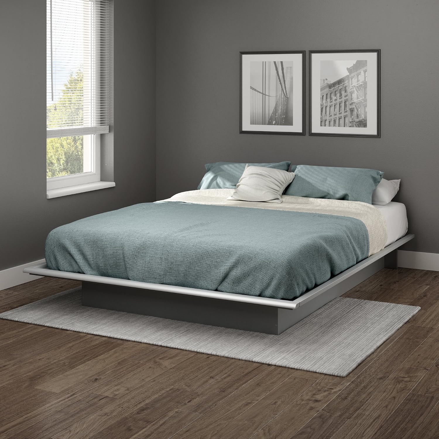 South Shore Step One Queen Platform Bed (60''), Soft Gray, 60",