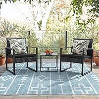 Vista 5 de Flamaker Juego de muebles de mimbre para patio al aire libre, 3 piezas, modernos juegos de conversación de sillas de ratán con mesa auxiliar