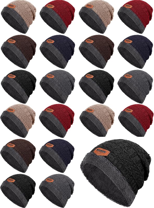 Kigeli Winter Beanie Bulk Men Fleece Lined Knit Hat | Thick Skull Cap, Charity Donation Bulk, Double Layer for Cold Weather Outdoor Activities