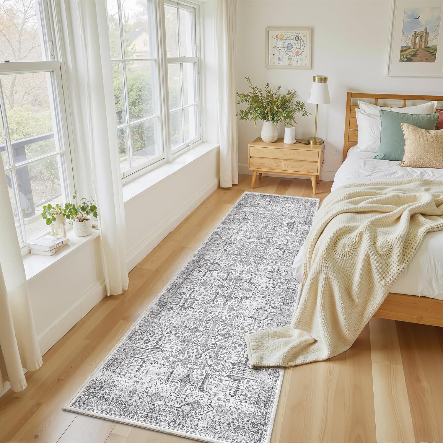 Washable 2x8 Runner Rug - Non Slip Vintage Kitchen Runner Rugs Low-Pile Distressed Long Rugs for Hallway Waterproof Indoor Carpet for Living Room Bedroom Entryway 2'x8' Grey - Image 3