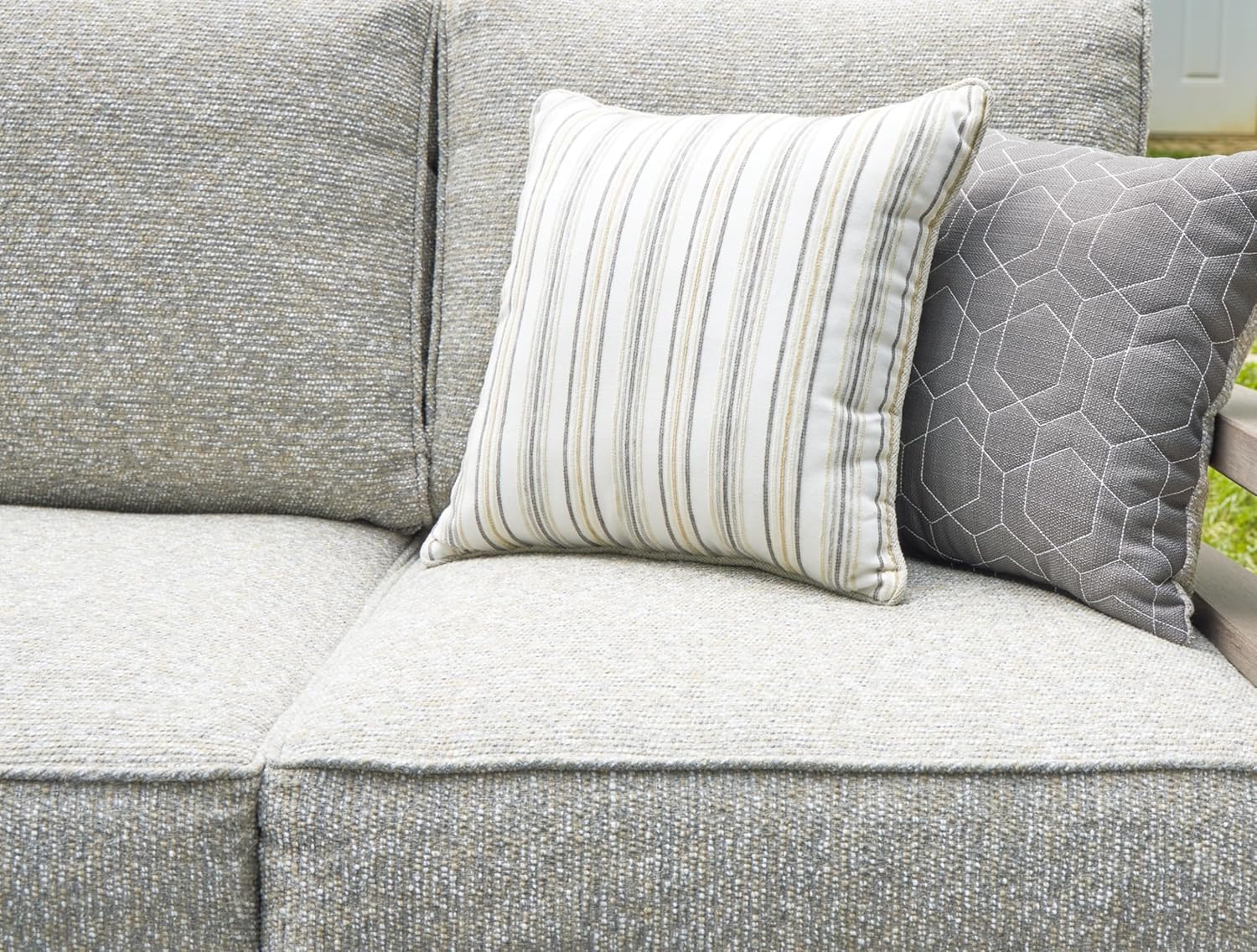 Gray Weatherwood Outdoor Sofa with Cushions and Pillows