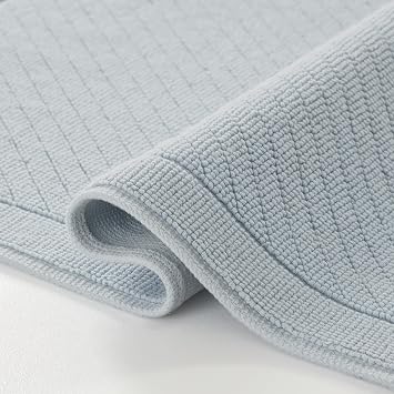 Arkwright 100% Cotton Bathroom Rug - High Absorbent Stylish Textured Woven Design Bath Mat, Slip Resistant Backing for Shower and Bathtub Floor, 20x32 in - Blue