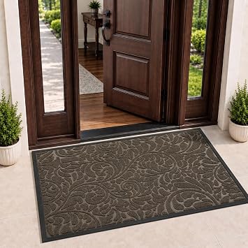 Yimobra Extra Large Front Door Mat, Floral Outdoor Mat, 47x32, Brown