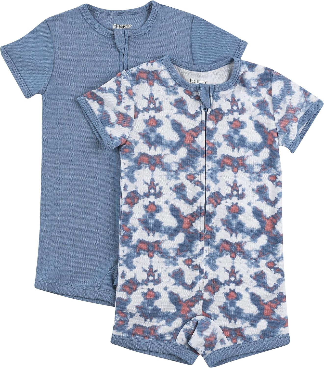 Hanes Mameluco unisex de manga corta con cremallera para niños y niñas paquete de 2 Blues polvorientos