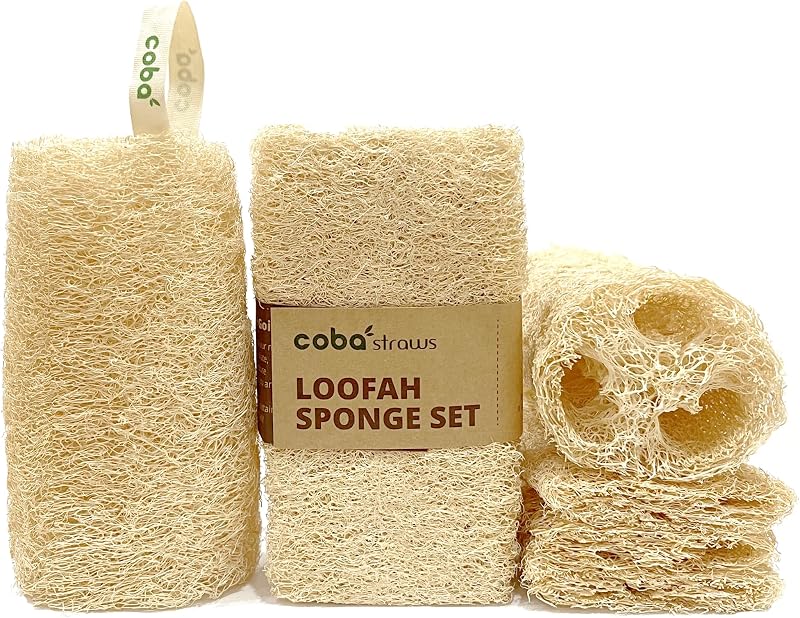 Conjunto de Buchas Naturais de Luffa COBA STRAWS, Pacote com 4