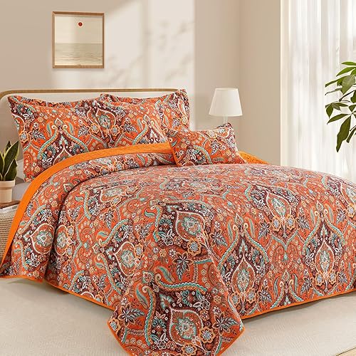 Vista 99 de TWINRUN Colchas de algodón tamaño Queen, colchas ligeras de tamaño Queen para cama, suave, reversible, a cuadros, floral, juego de ropa de cama