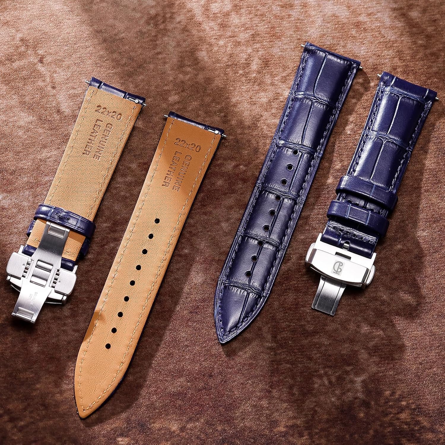 Watch Straps for Men with Quick Release, Luxury Alligator Grain Embossed Leather Watch bands, Top Grain Genuine Leather Watchband Replacements 19mm, 20mm, 21mm, 22mm