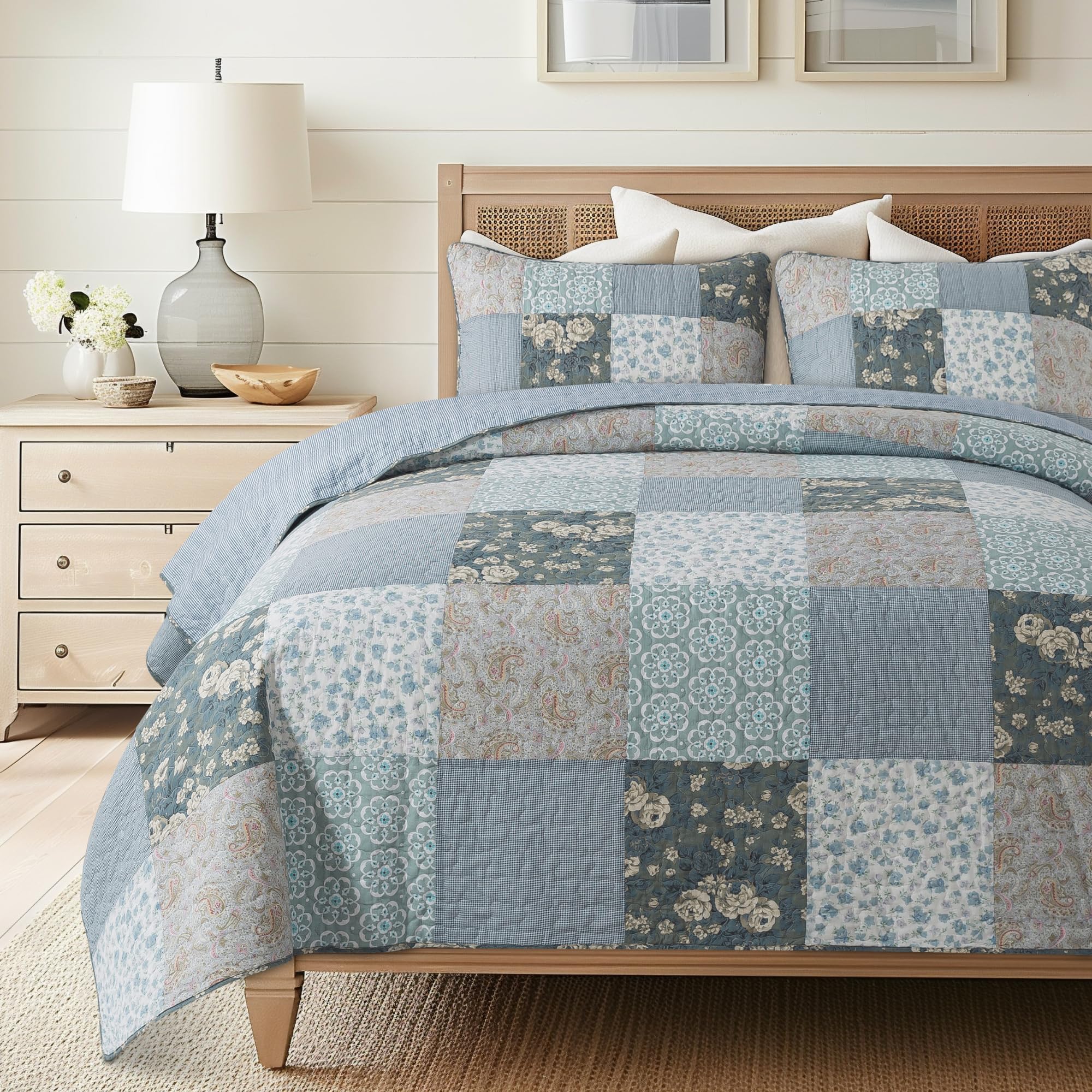 SLPR Secret Garden Bettwäsche-Set Queen Size – Patchwork-Design, 100% Baumwolle, Mit 2 Kissenbezügen, Landhaus-Stil