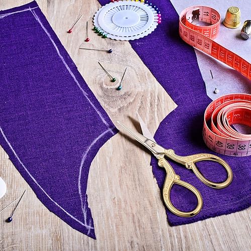 Miniatura 7 de Tijeras de costura con diseño de grúa de acero inoxidable, 3 piezas, bordado, corte de papel, costura y actividades diarias (dorado)