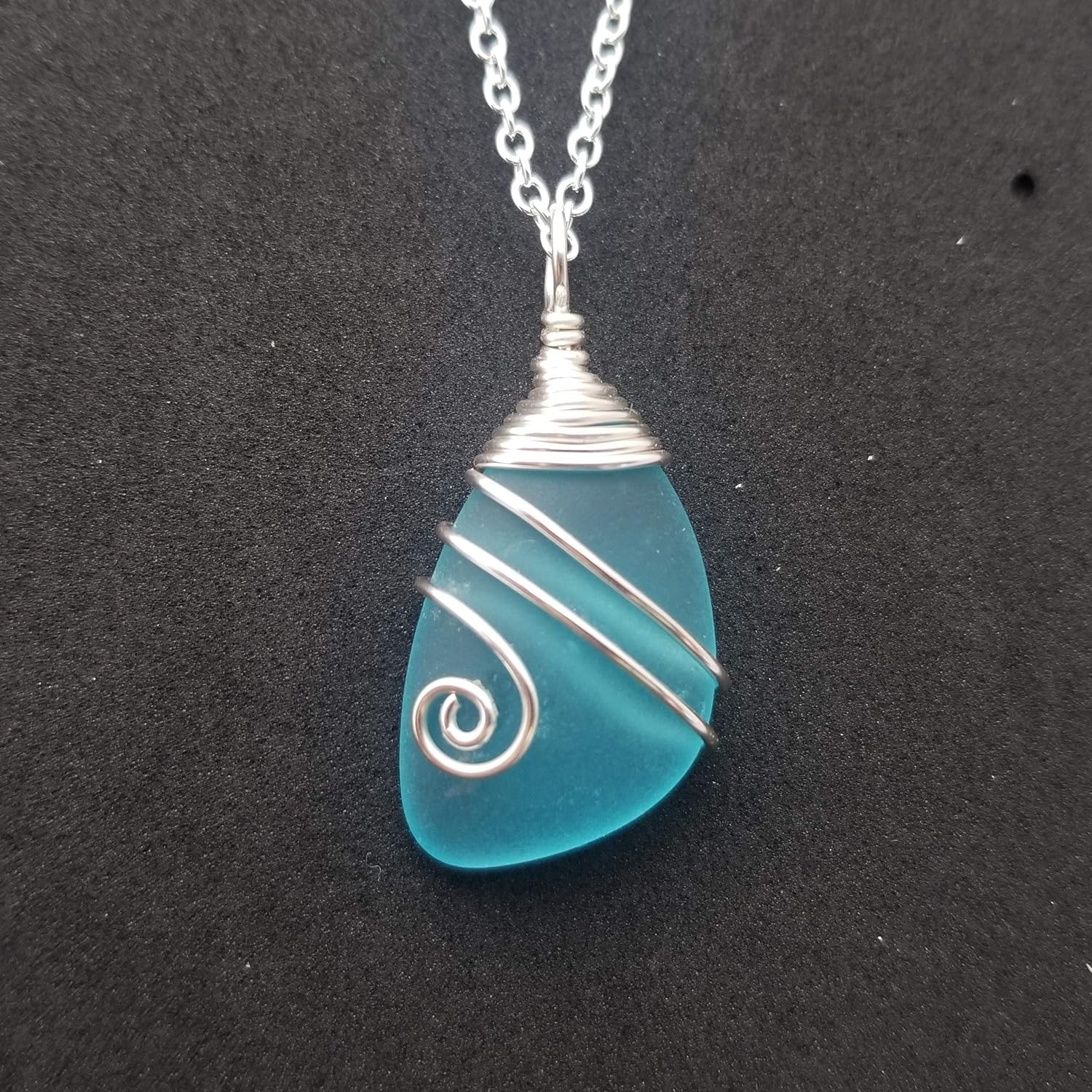 Handmade Sea Glass Necklace, Hawaiian Jewelry For Women, Top Wire Turquoise Bay Blue Necklace, Beach Jewelry Sea Glass, Birthday Gift For Women (December Birthstone)