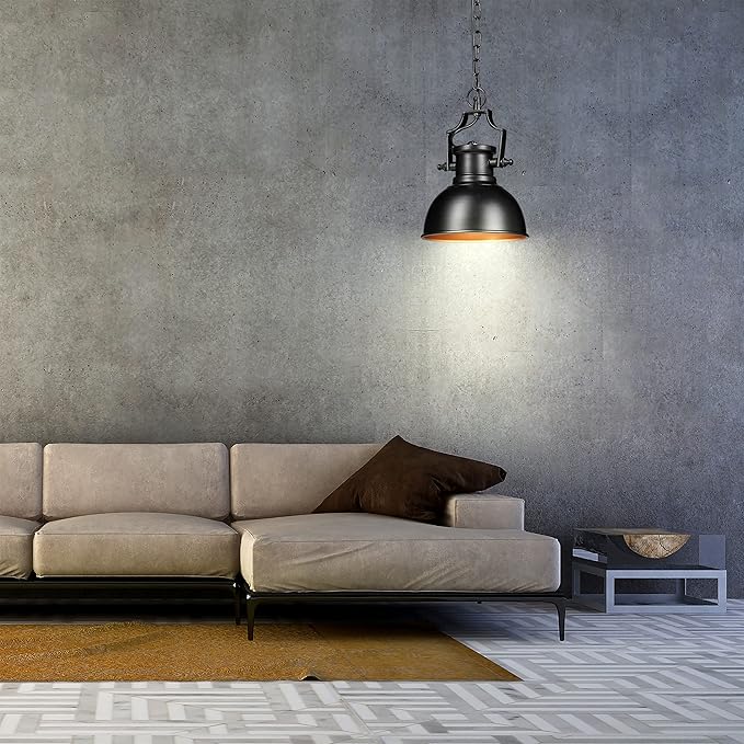 Relaxdays Relaxdays hanglamp industrieel, voor eetkamer, woonkamer, retro shabby look, plafondlamp modern, Ø 21 cm, zwart photo 2