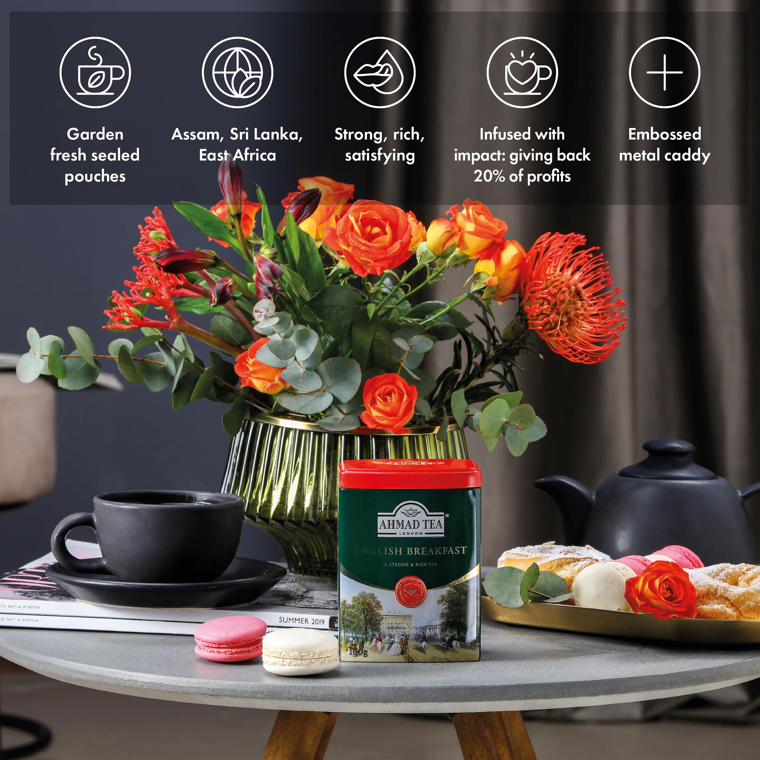 Ahmad TeaCaddy Gift Tin, English Scene, English Breakfast, 100 Gram