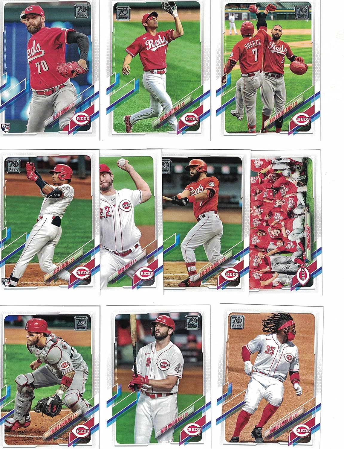 Cincinnati Reds / 2022 Topps Baseball Team Set (Series 1 and 2) with (20) Cards. PLUS 2021 Topps Reds Baseball Team Set (Series 1 and 2) with (24) Cards. *INCLUDES (3) Additional Bonus Cards of Former Reds Greats Barry Larkin, Eric Davis and Joe Morgan! *