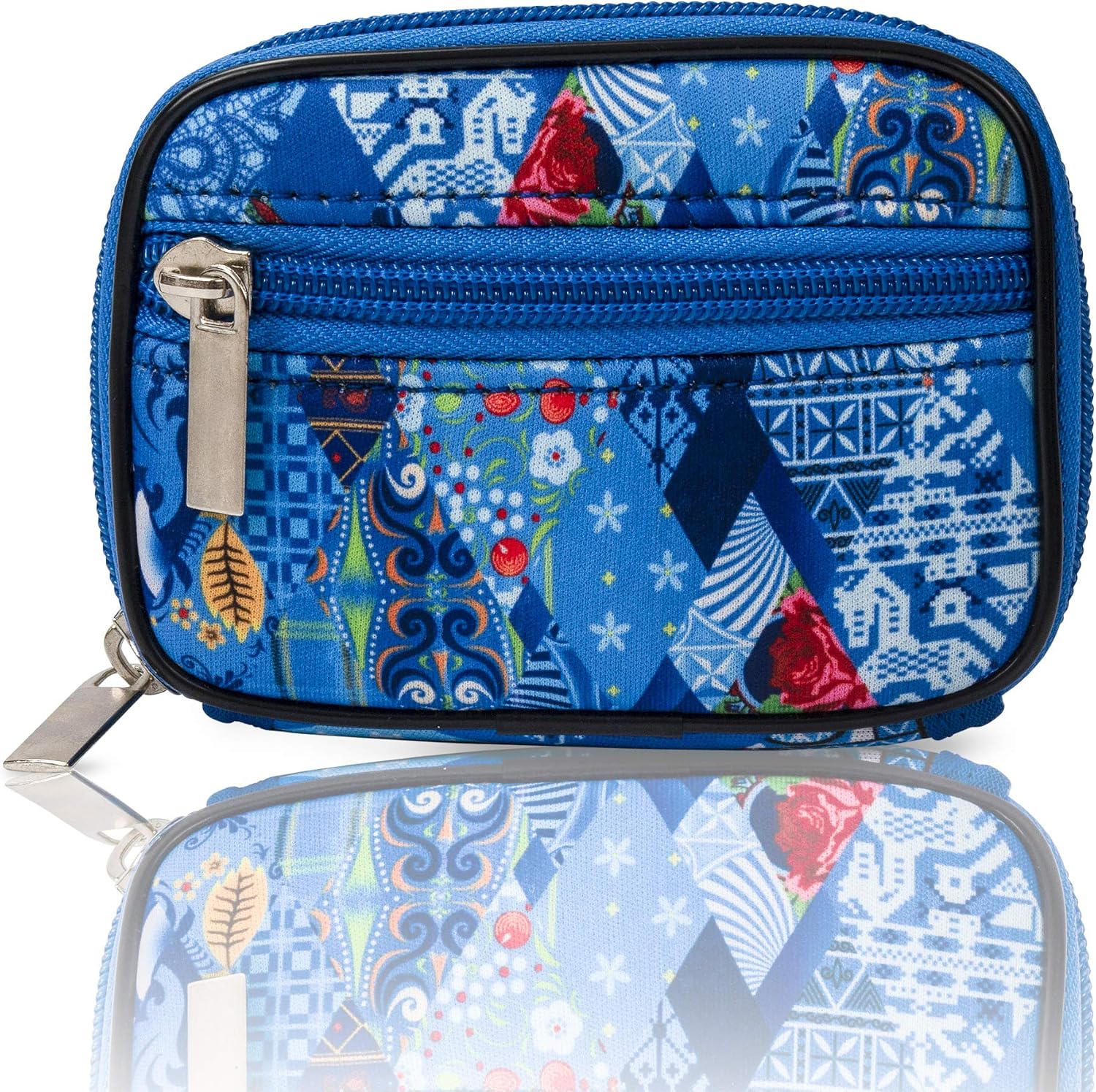 Made Easy Kit Pill Case - Medicine Organizer Box with Removable Seven-Day Vitamin & Supplement – Compact Travel Ready Dispenser in Pouch Holder with Zippered Pocket (Blue Abstract)