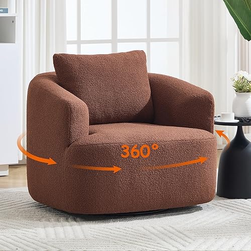 Velvet Swivel Accent Chair, 360°Swivel Barrel Chair, 37.4W Boneless Comfy Armchair Teddy Velvet with Upholstered Cushion for Living Room, Bedroom, Apartment, Office, No Assembly