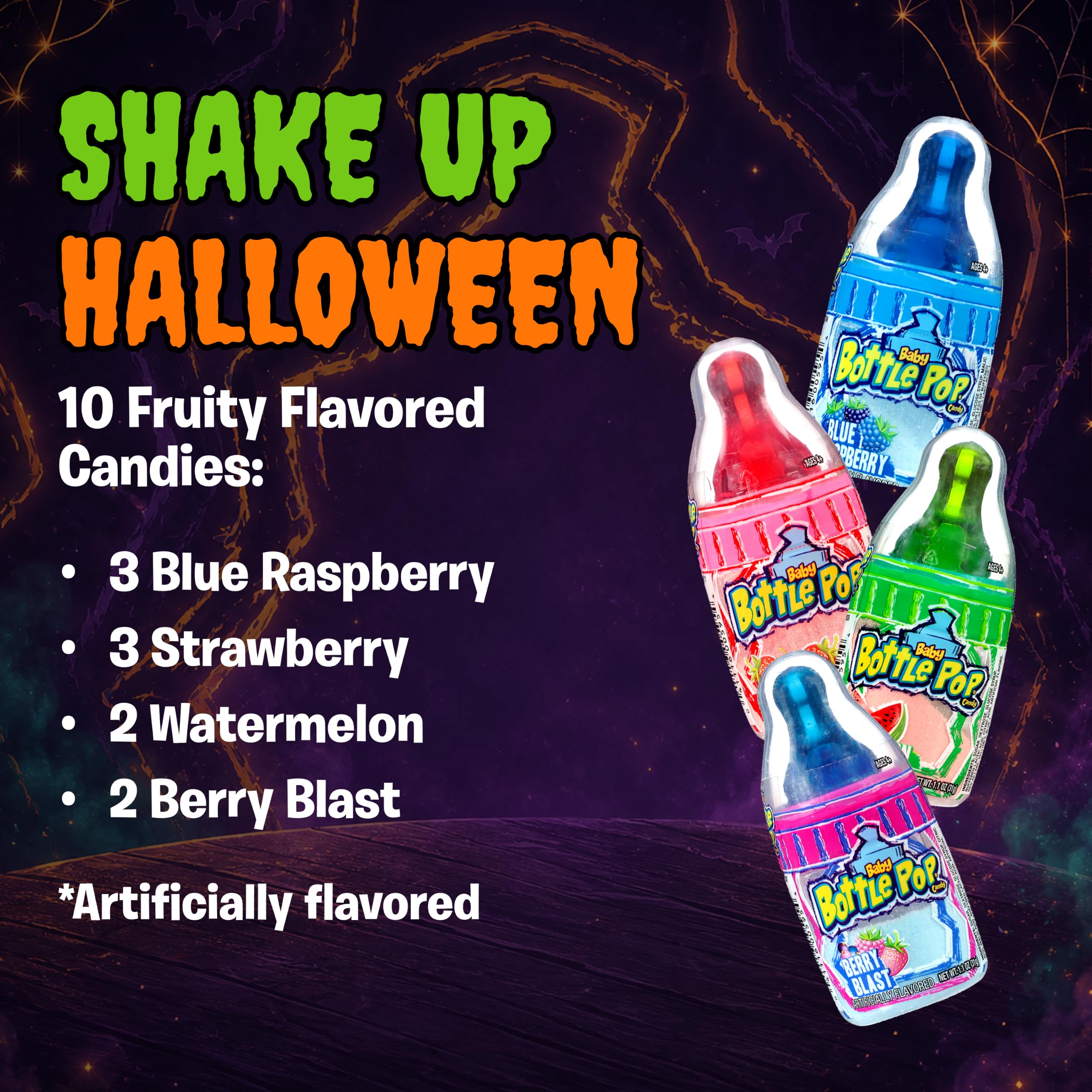 Baby Bottle Pop Back to School Bulk Variety Party Pack – 10 Stück einzeln verpackte Lutscher mit Puderzucker-Dip in verschiedenen fruchtigen Geschmacksrichtungen – lustige Süßigkeiten/Zubehör für