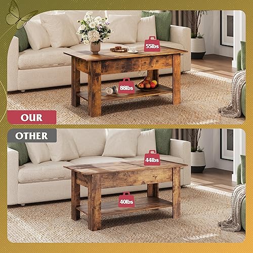 Miniatura 41 de WLIVE Mesa auxiliar, mesa de centro elevable de 47 pulgadas con compartimento oculto y 2 estantes de almacenamiento para sala de estar, espresso