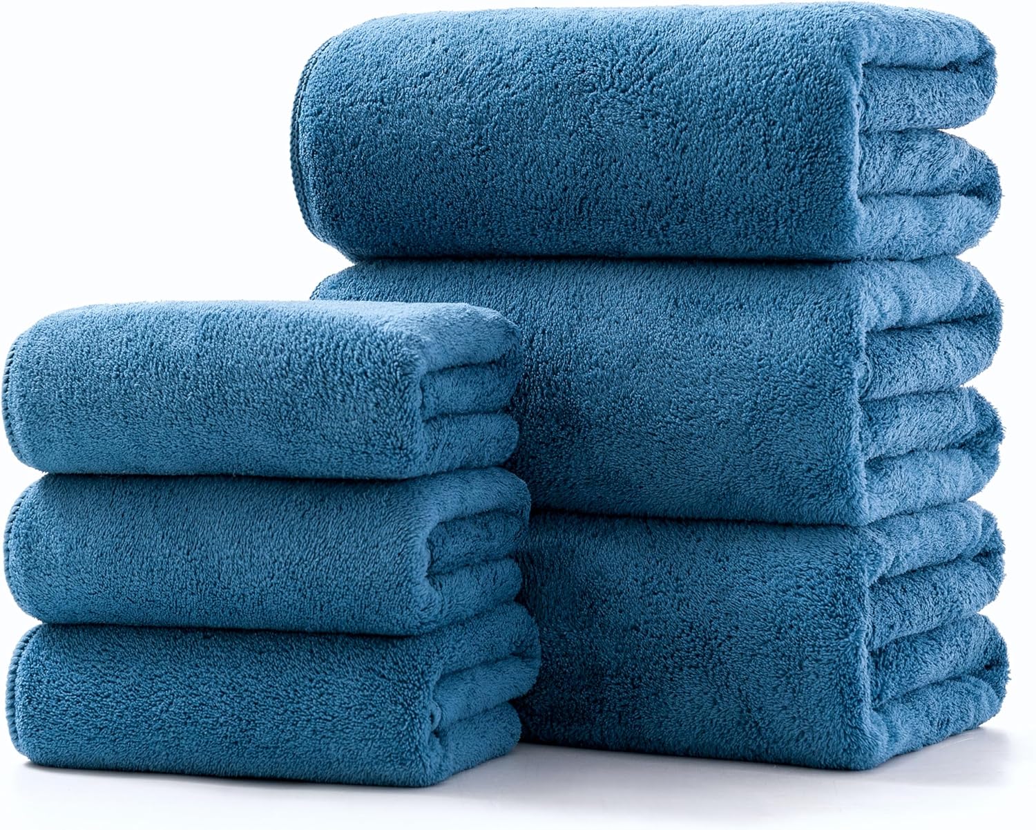 Lumimi Towel Set of 6 Very Soft Microfiber 3 Bath and 3 Hand Towels Quick Dry Light Weight for Bathroom Gym Salon, 6 Pack Blue