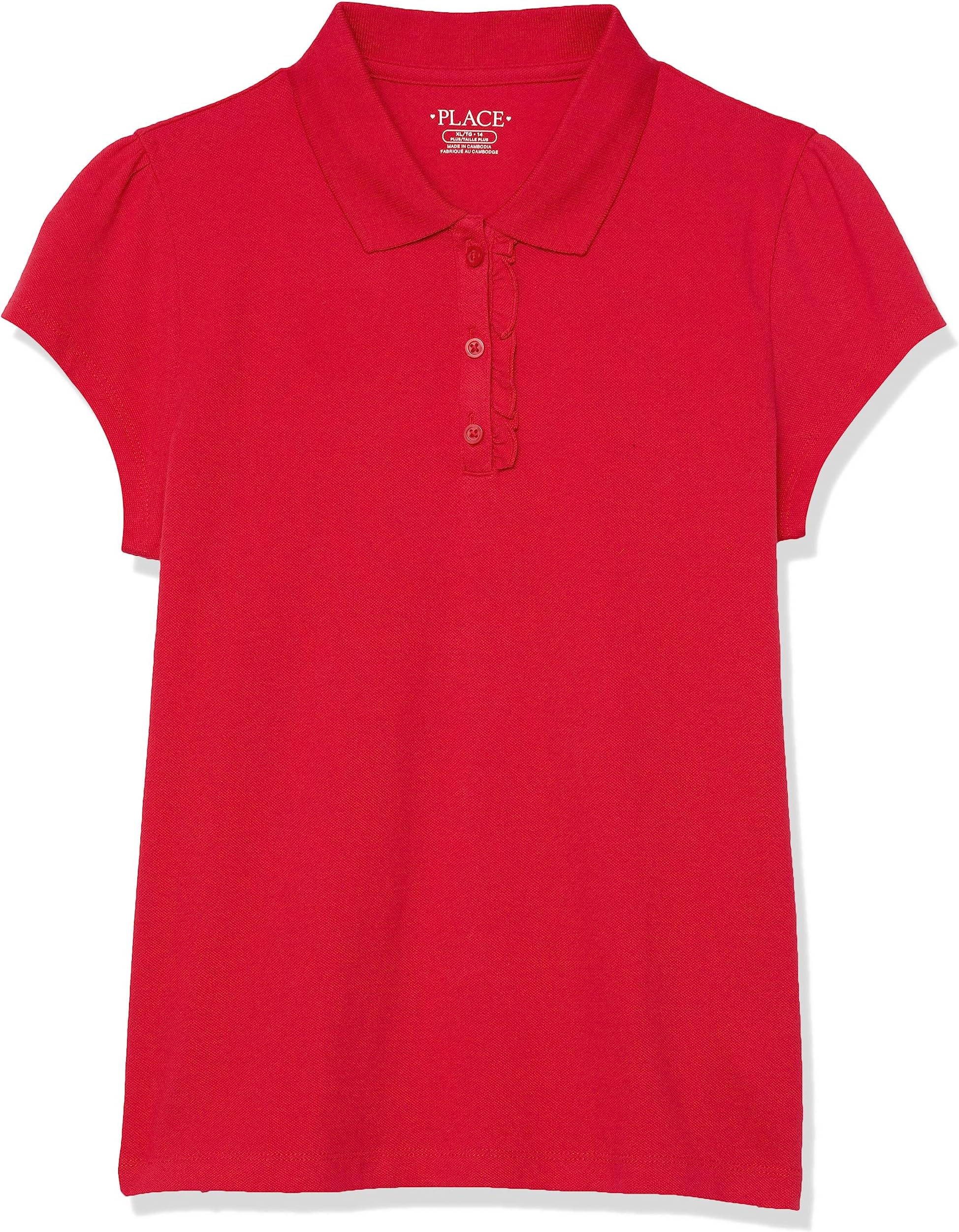 The Children's Place Girl's Short Sleeve Pique Polo, Ruby, Small