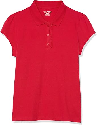 The Childrens Place Girls Short Sleeve Pique Polo, Ruby, Small