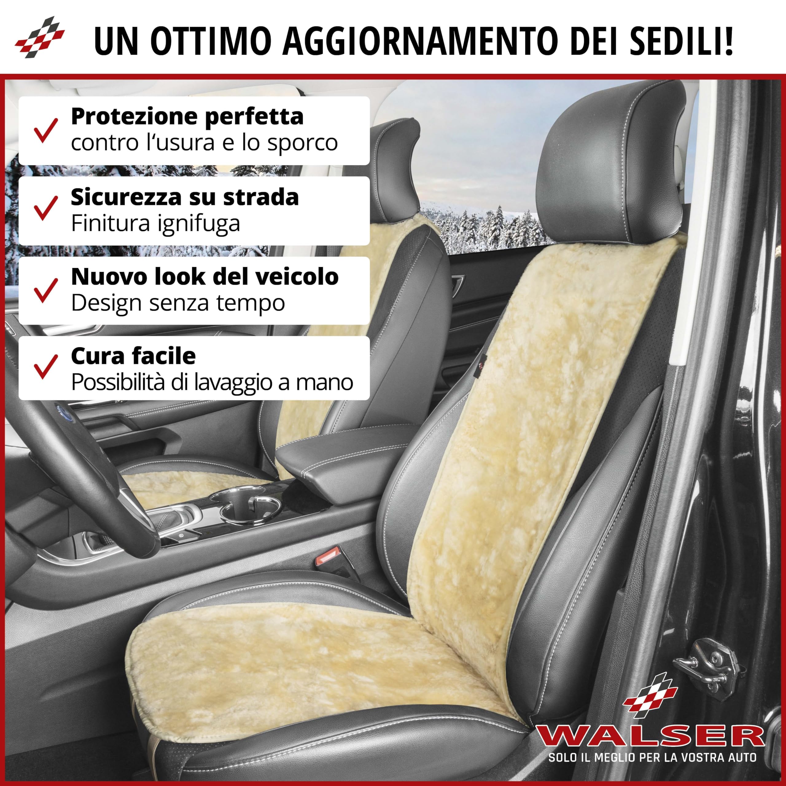Walser Cosmo coprisedile in pelle d'agnello per auto antracite