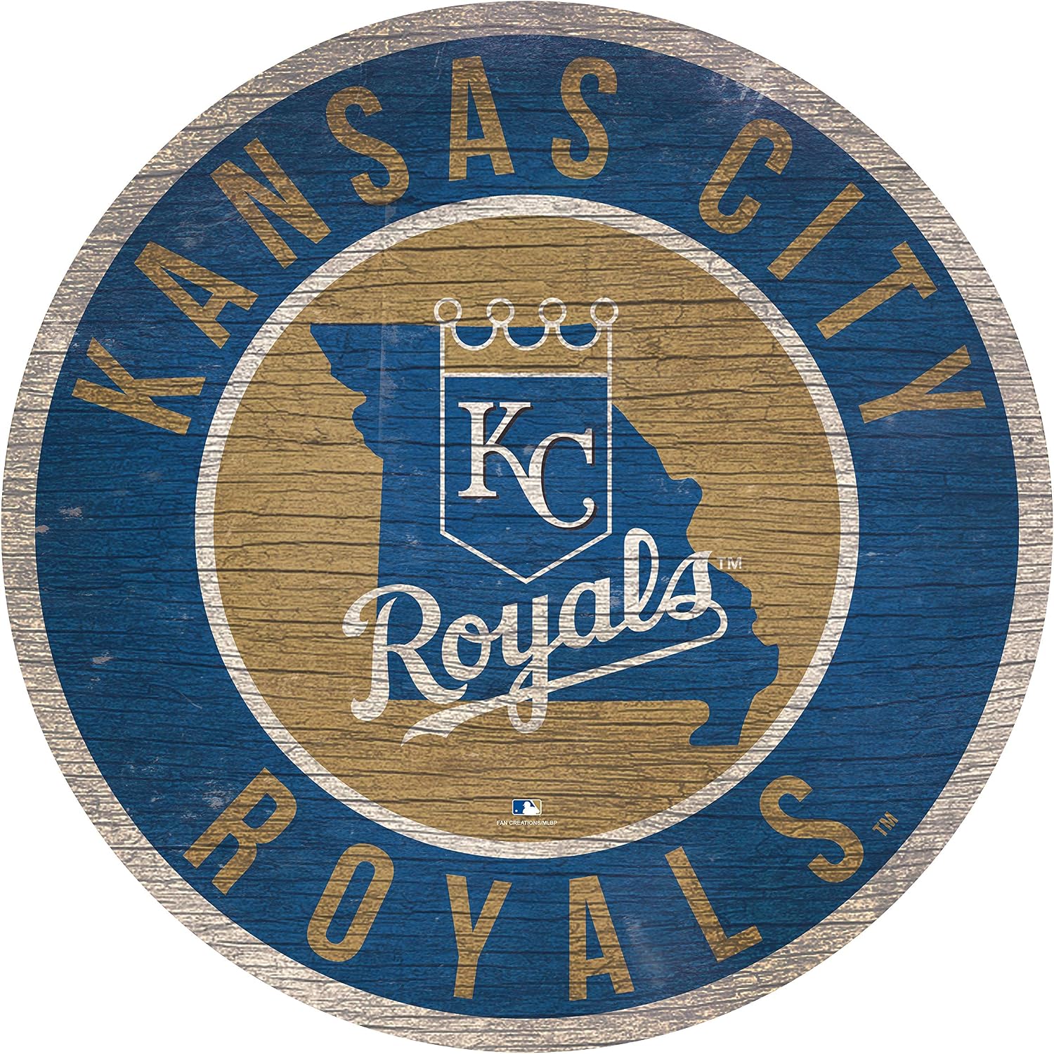 MLB Kansas City Royals 12" Circle with State and Team Logo Wood Sign