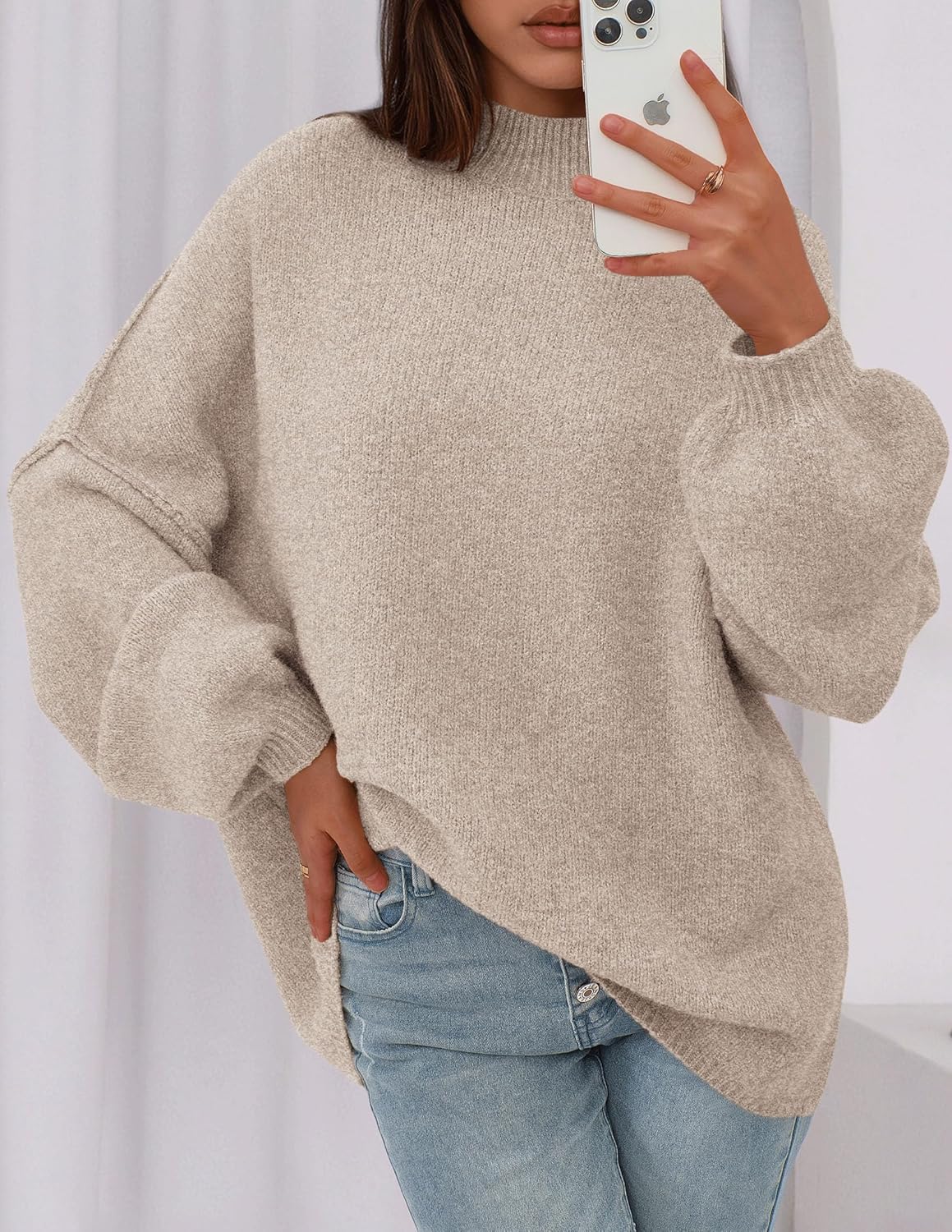 PRETTYGARDEN Women's 2026 Fall Oversized Sweaters Chunky Knit Mock Neck Long Sleeve Casual Trendy Pullover Winter Clothes