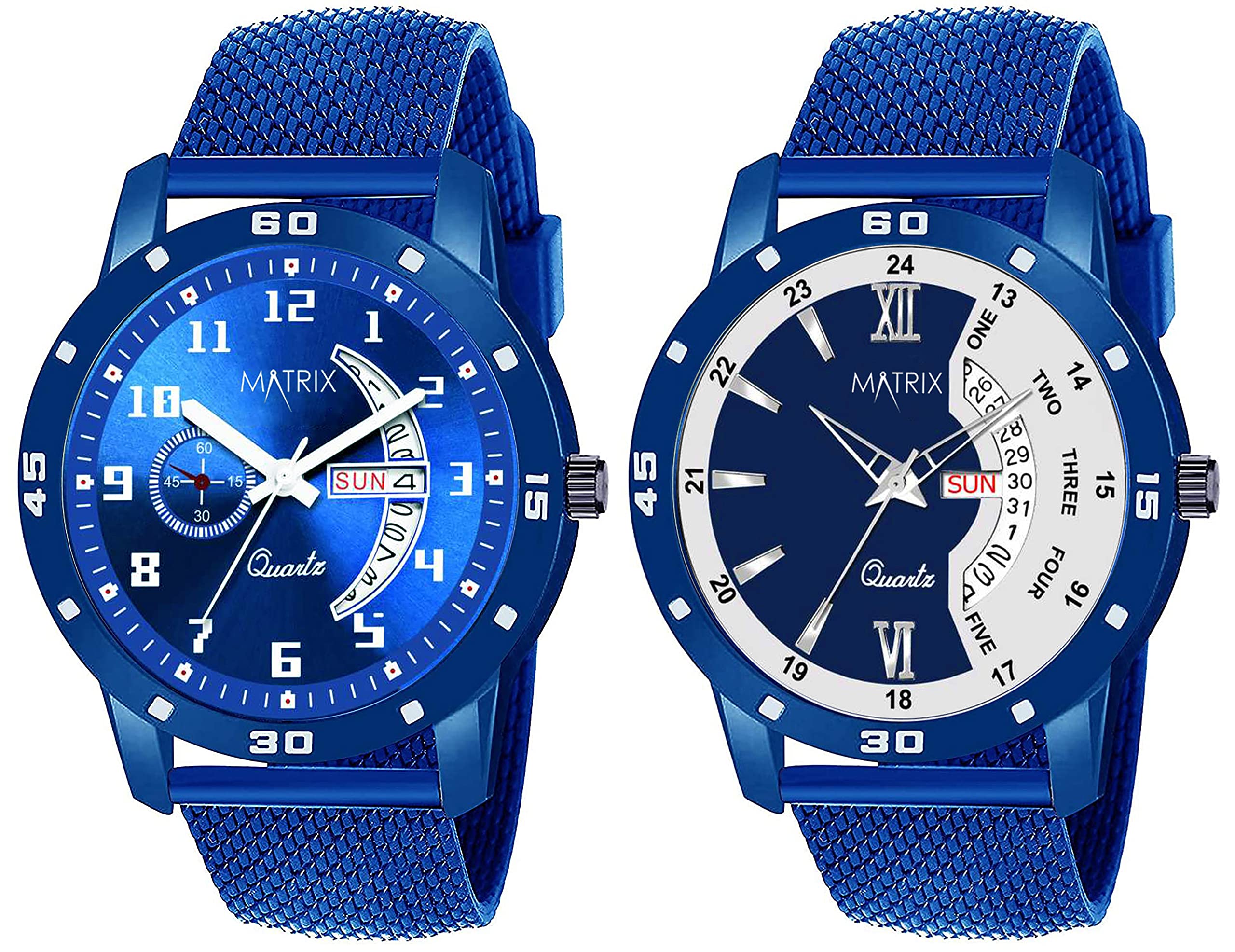 MatrixSilicone Boy "Doublet Blue & Blue Day & Date Analogue Watch Pair Set (Pack Of 2 Different Watch) (Pr-85-102)